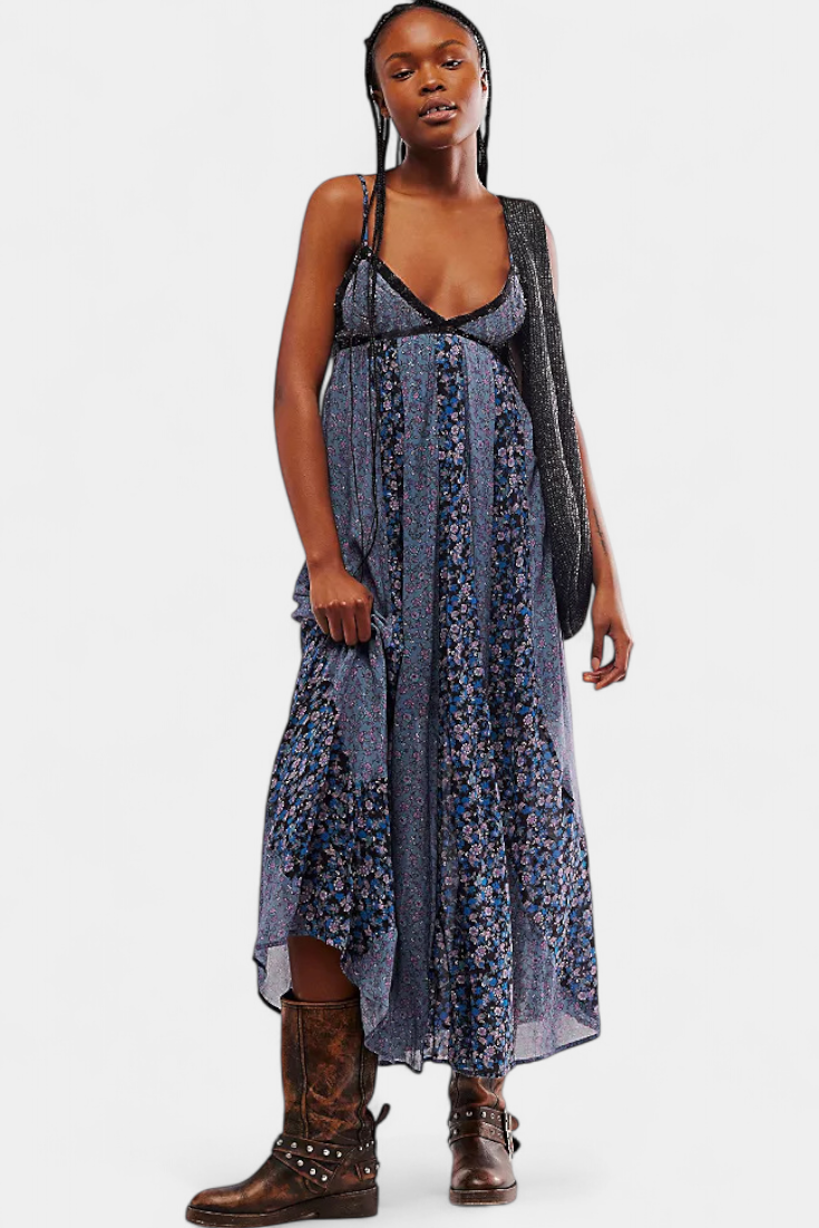 Lexa Vestido Boho Floral de Chiffon con Espalda Descubierta