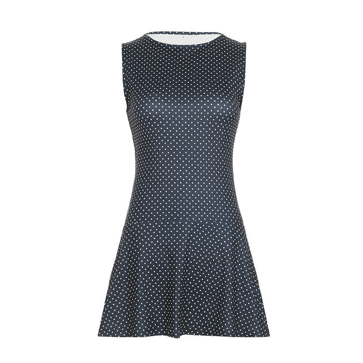 Vestido mini de lunares sin mangas para mujer con cintura ajustada