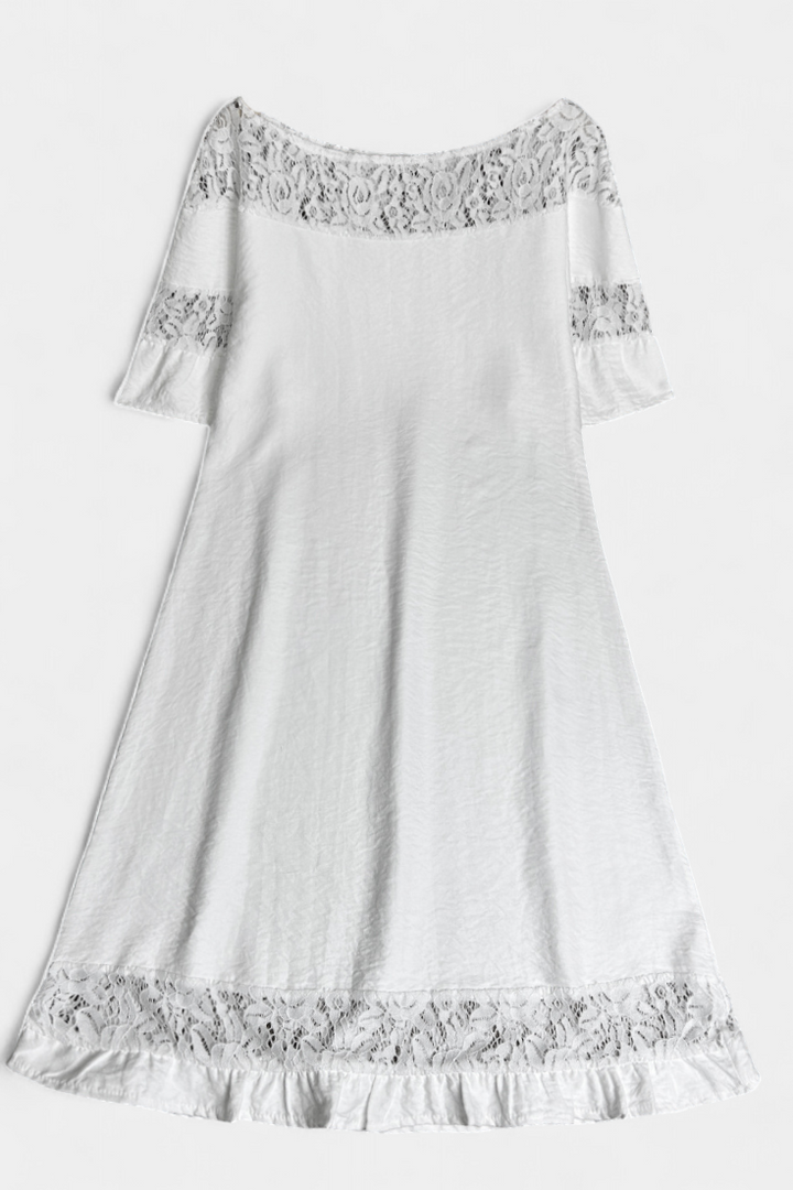 Karol Vestido Casual de Lino con Encaje y Cuello Barco