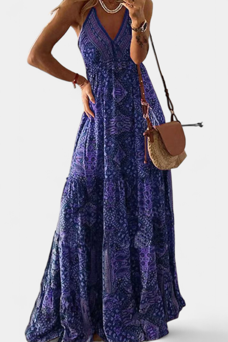 Saira Vestido Vintage con Estampado Floral y Cintura Alta