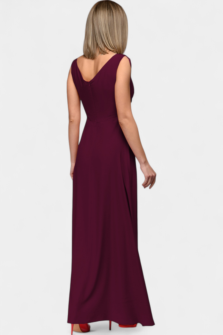 Rocío Vestido Largo con Drapeado Frontal y Escote Cruzado