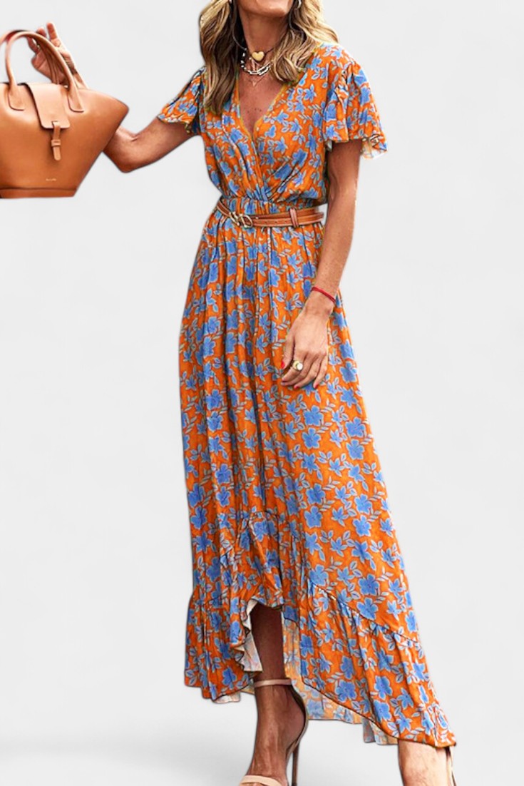 Kinslee Vestido Maxi de Estilo Swing con Escote en V