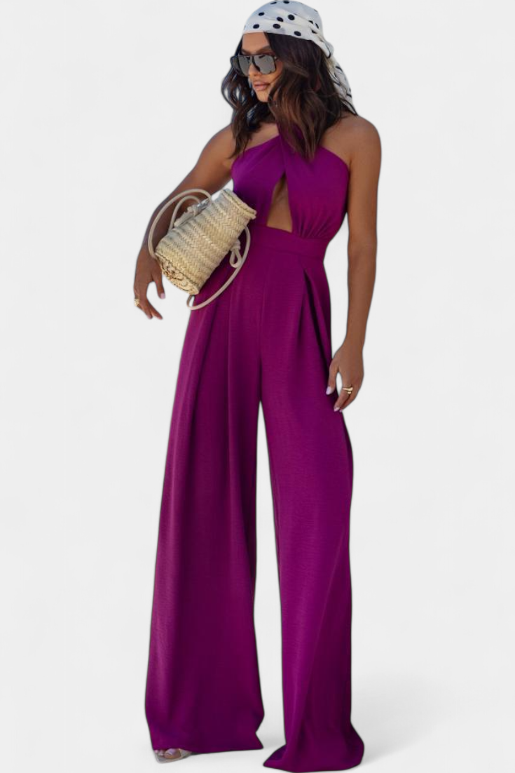 Jessica Mono Halter Cruzado sin Espalda y Pierna Ancha