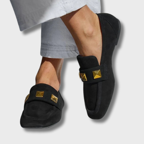 Lia™ | Mocasin Negro de Punta Redonda