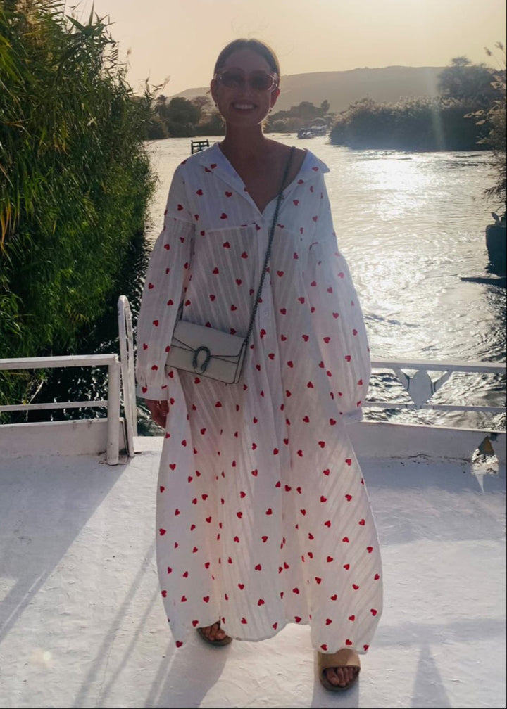 Vestido Camisa Bordado de Corazones Oversized de Verano