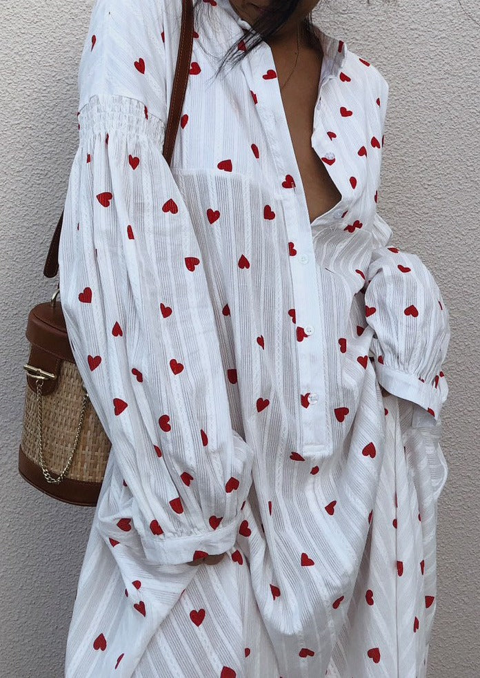 Vestido Camisa Bordado de Corazones Oversized de Verano