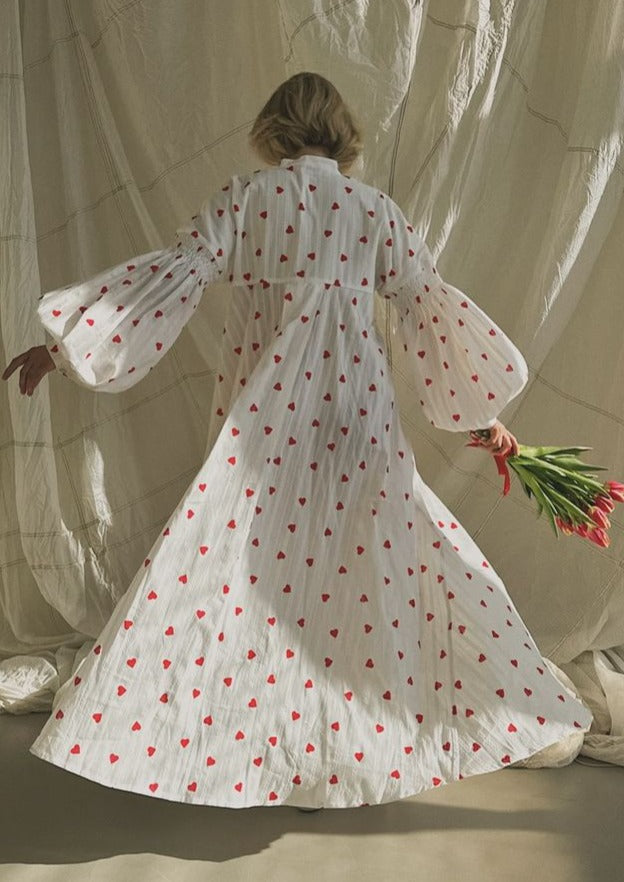 Vestido Camisa Bordado de Corazones Oversized de Verano