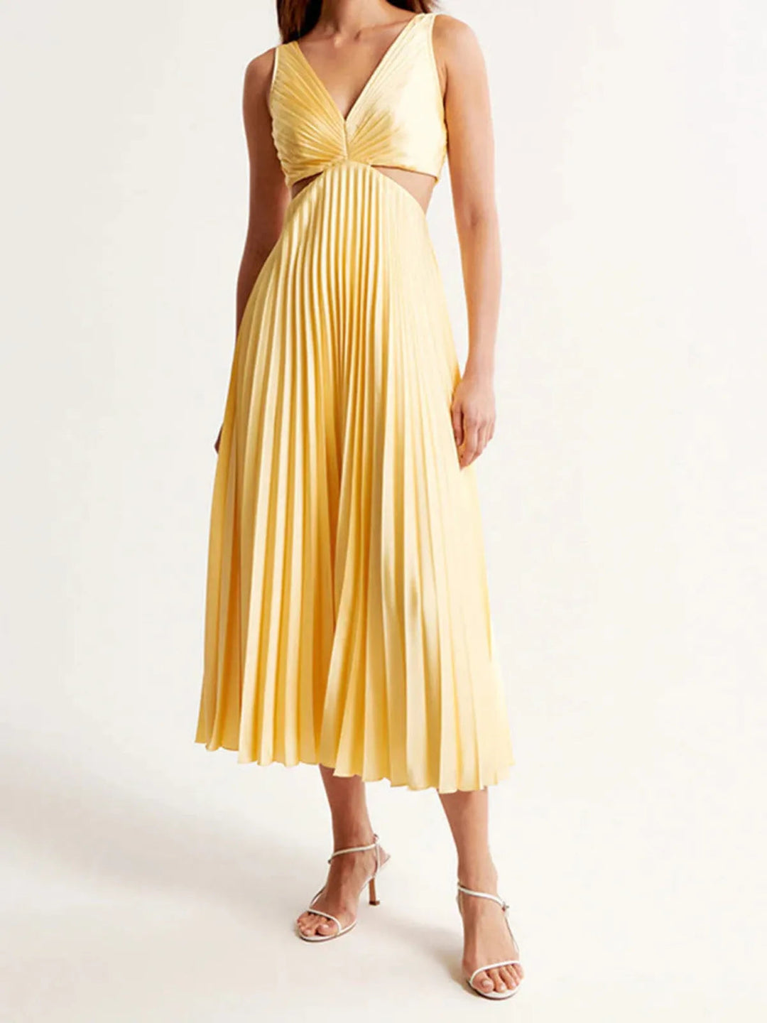 Vestido Maxi de Fiesta de Verano Plisado Amarillo