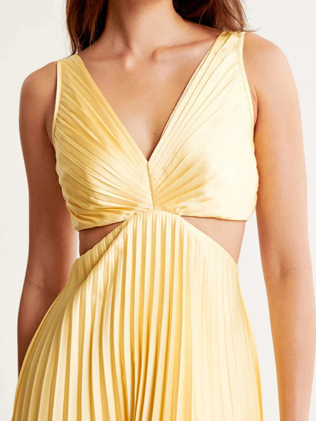 Vestido Maxi de Fiesta de Verano Plisado Amarillo