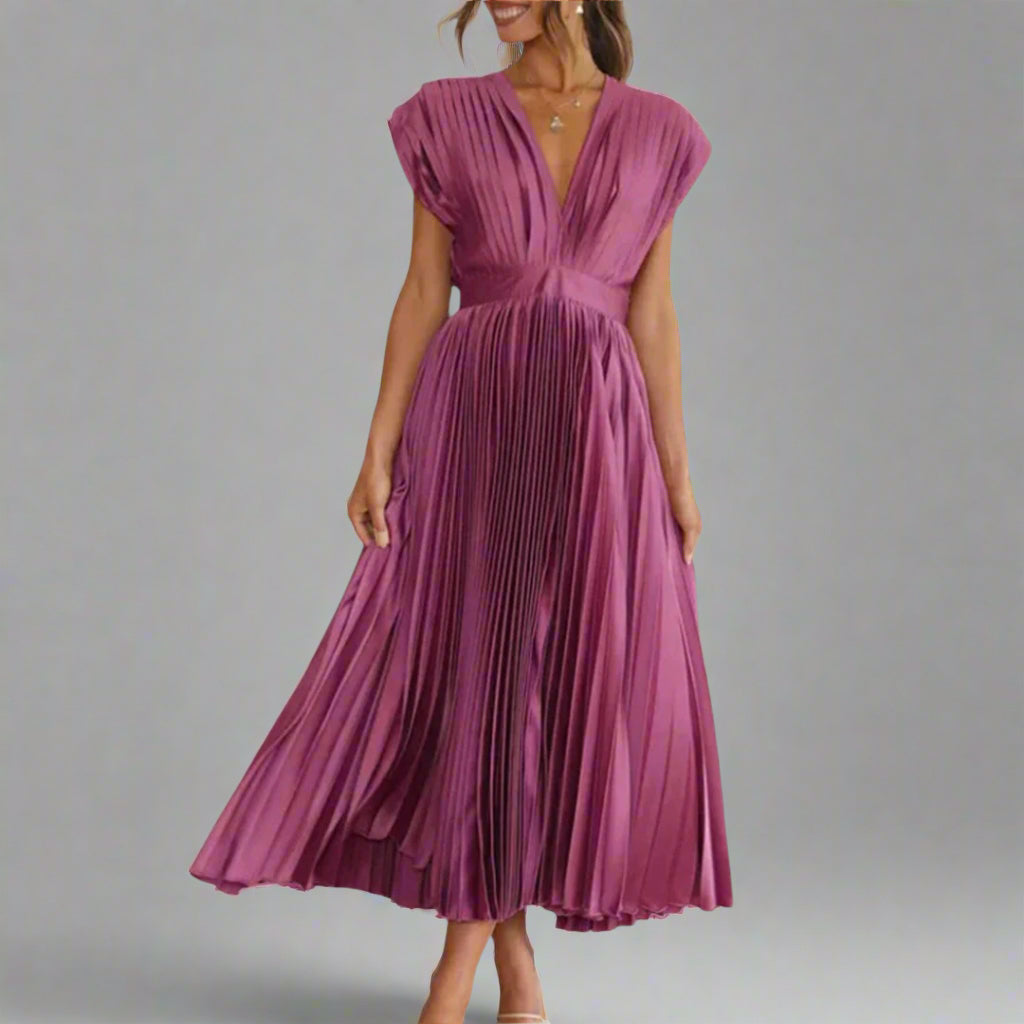 Åsa | Vestido Midi Sin Mangas Plisado para Mujeres