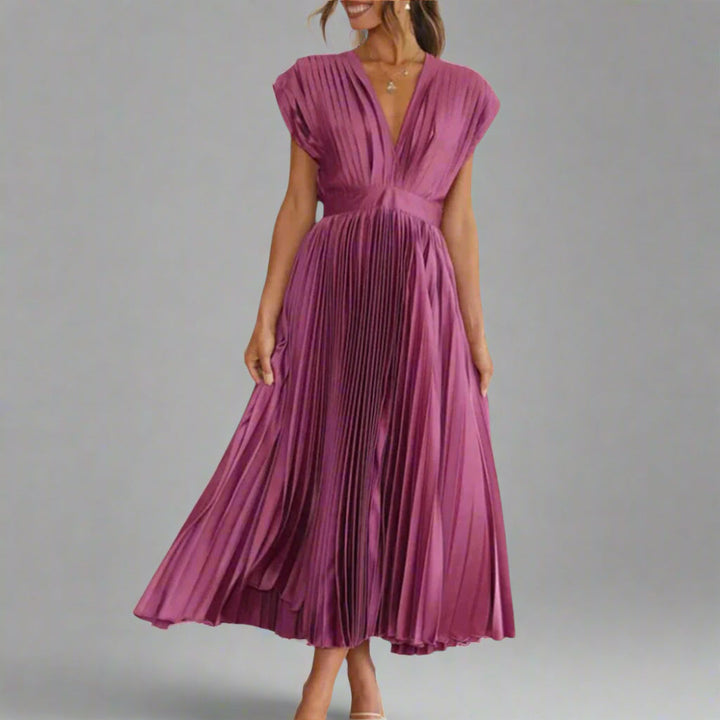 Åsa | Vestido Midi Sin Mangas Plisado para Mujeres