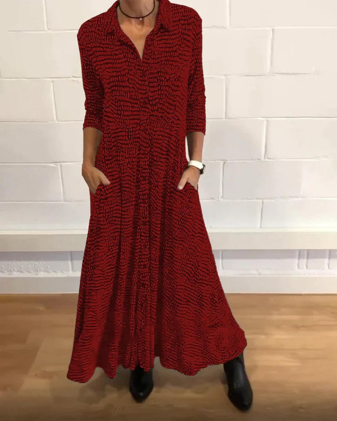 Vestido Largo Relajado Con Escote En V