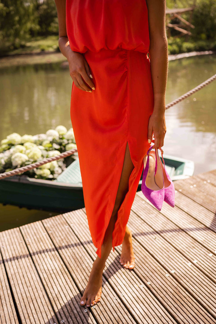 Lacey | Vestido Midi de Cuello Halter para Mujeres