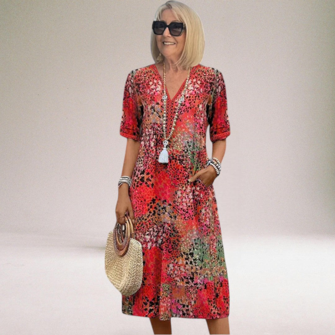 Daiva | Vestido Midi de Verano con Escote en V para Mujeres