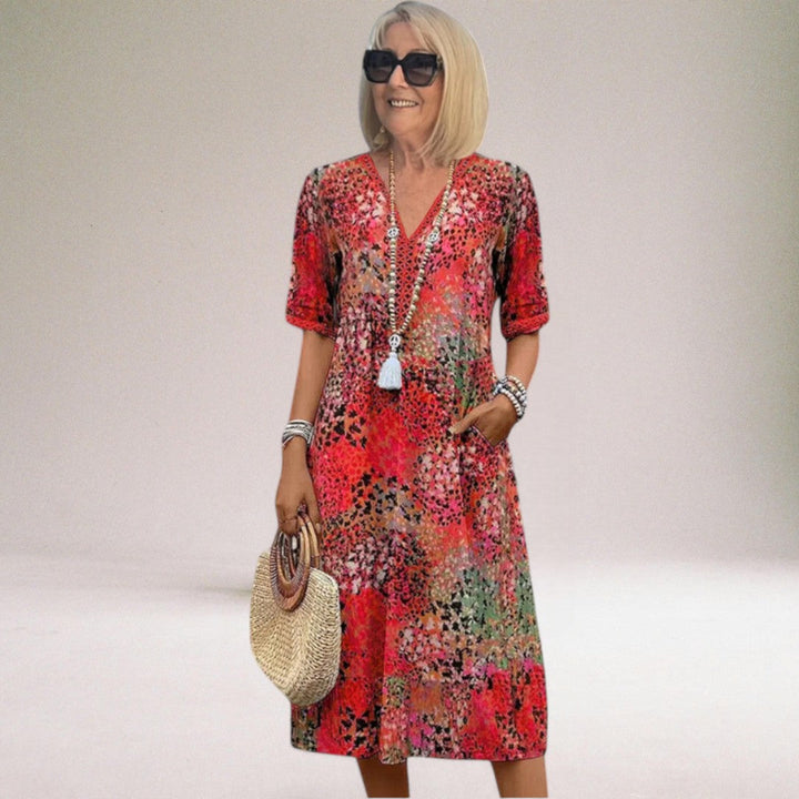 Daiva | Vestido Midi de Verano con Escote en V para Mujeres