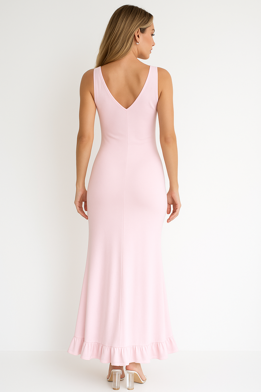 Vestido Maxi de Invitada de Boda con Escote en V Fruncido