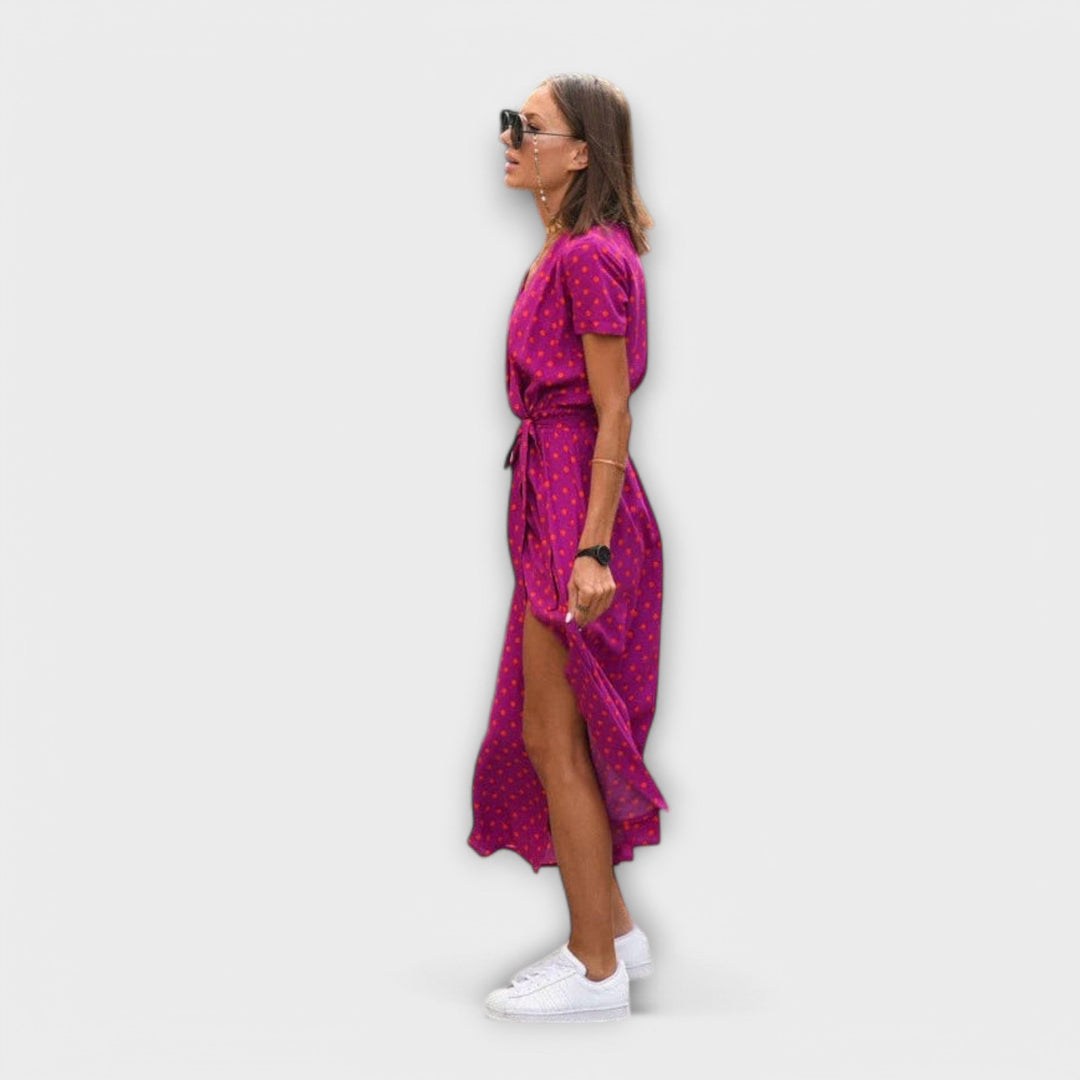 Mariz | Vestido midi plisado de manga corta para mujer