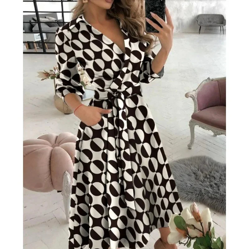 Savvie | Vestido Midi Envolvente de Manga Larga para Mujeres