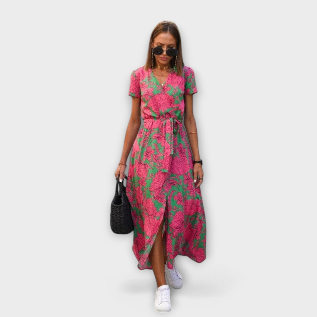 Mariz | Vestido midi plisado de manga corta para mujer