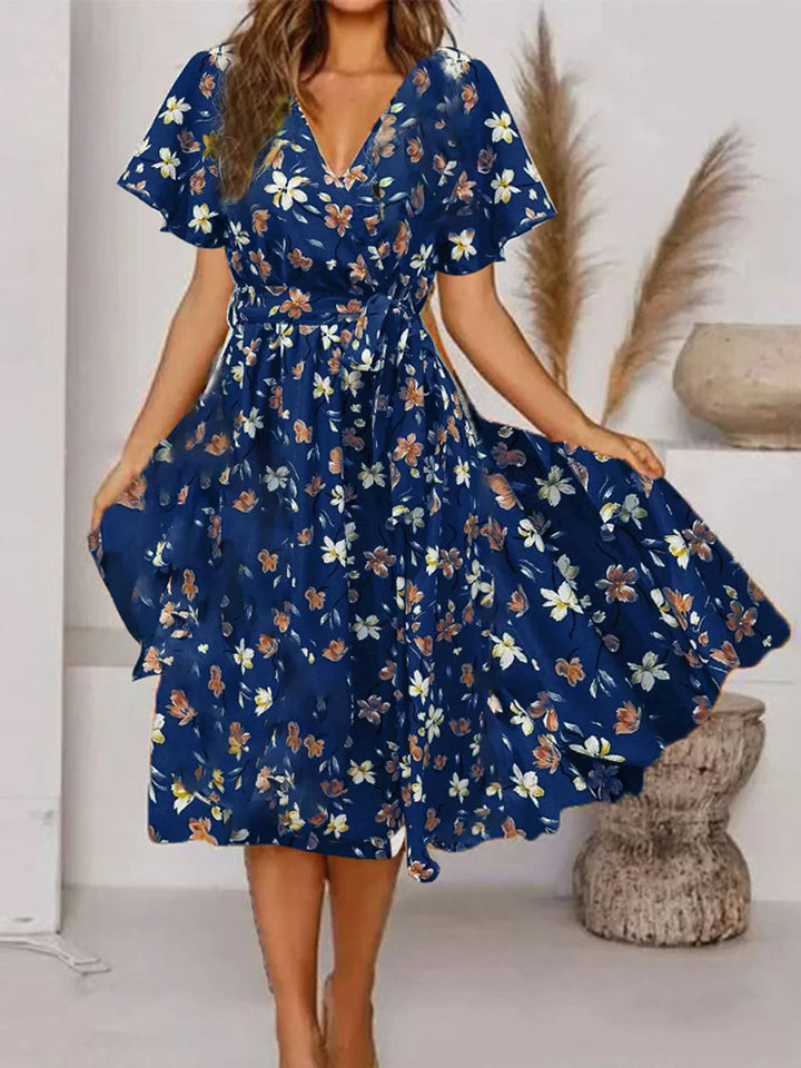 Lara | Vestido Midi Floral de Manga Corta para Mujeres