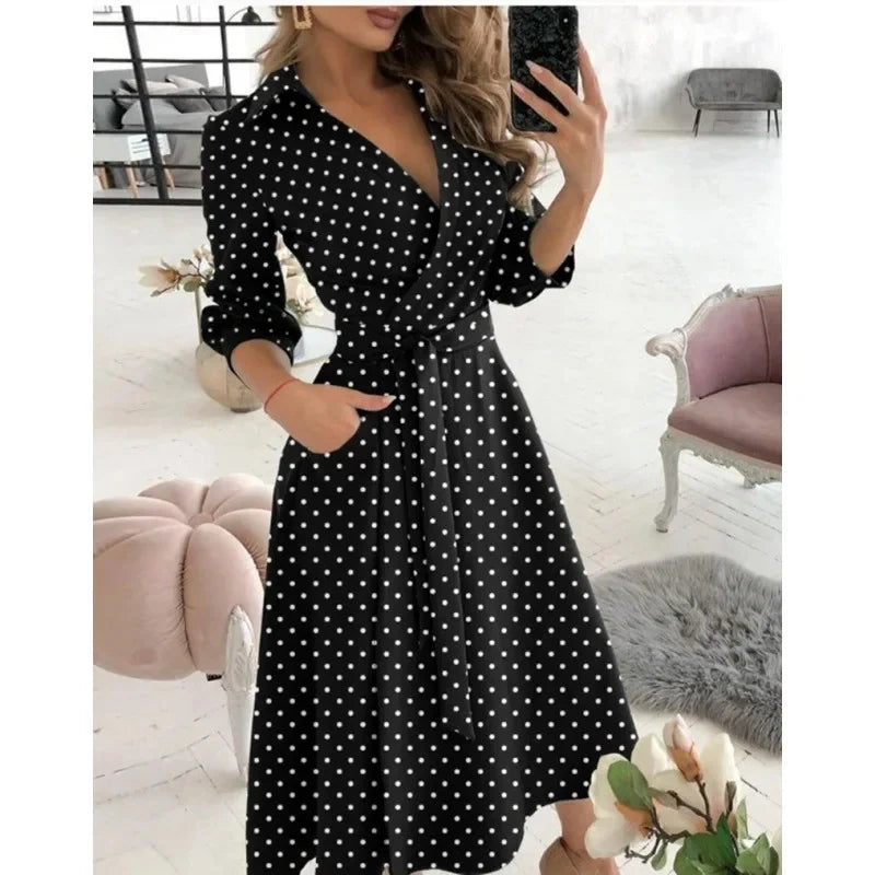 Savvie | Vestido Midi Envolvente de Manga Larga para Mujeres