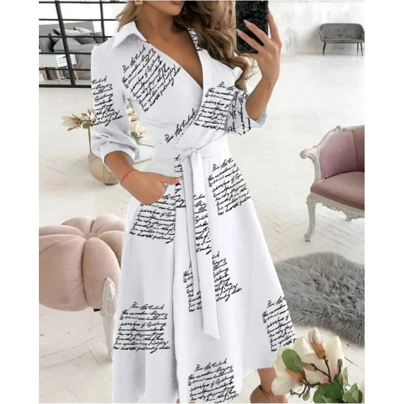 Savvie | Vestido Midi Envolvente de Manga Larga para Mujeres
