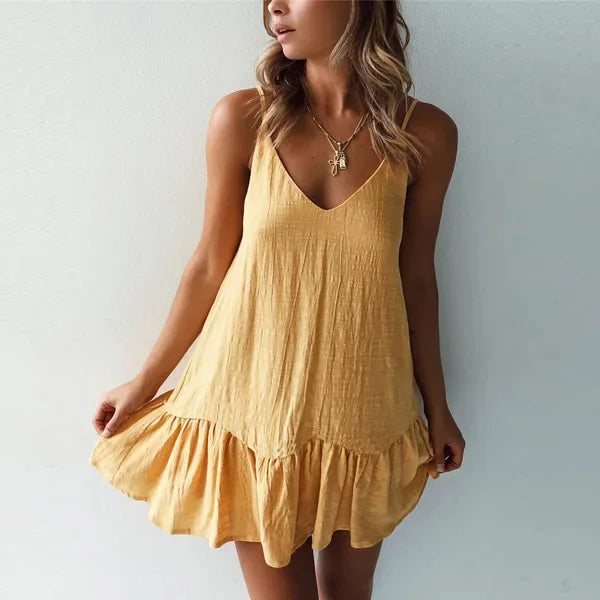 Vestido mini con volantes y tirantes finos para mujer con escote en V