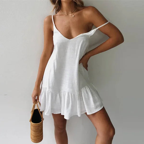 Vestido mini con volantes y tirantes finos para mujer con escote en V