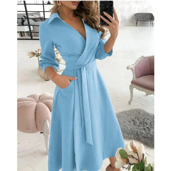 Savvie | Vestido Midi Envolvente de Manga Larga para Mujeres
