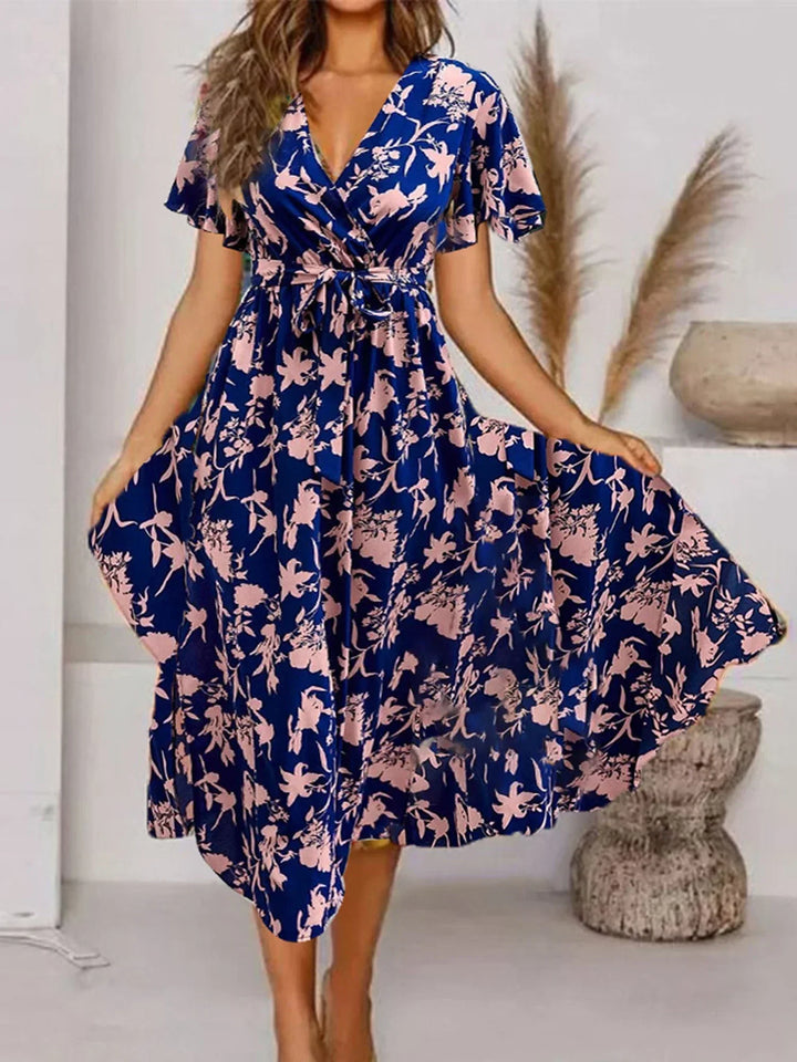 Lara | Vestido Midi Floral de Manga Corta para Mujeres