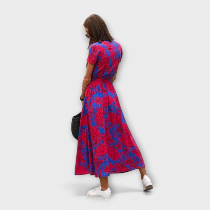 Mariz | Vestido midi plisado de manga corta para mujer