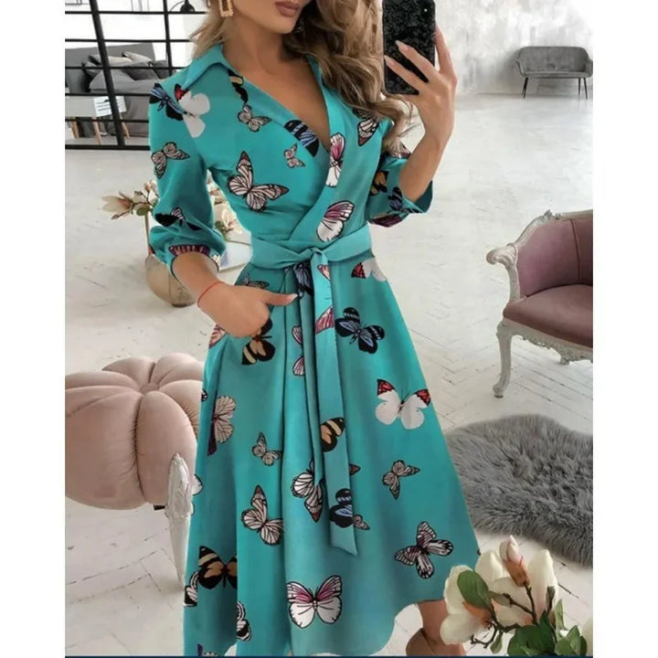 Savvie | Vestido Midi Envolvente de Manga Larga para Mujeres