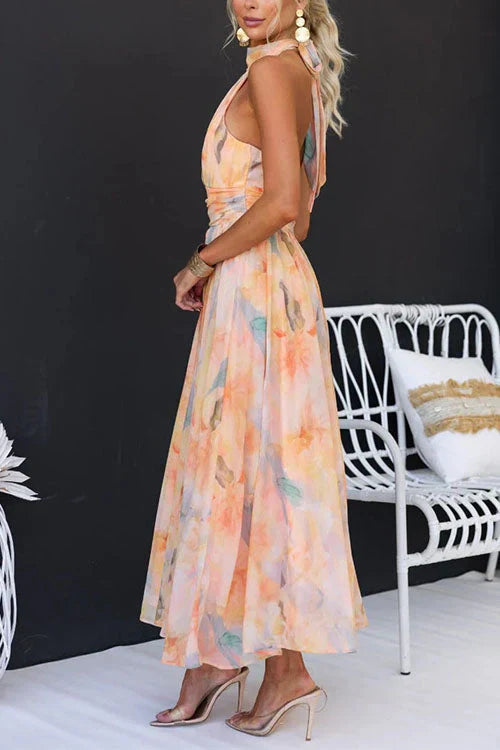 Elegante Vestido Maxi Acuarela para Fiesta de Verano