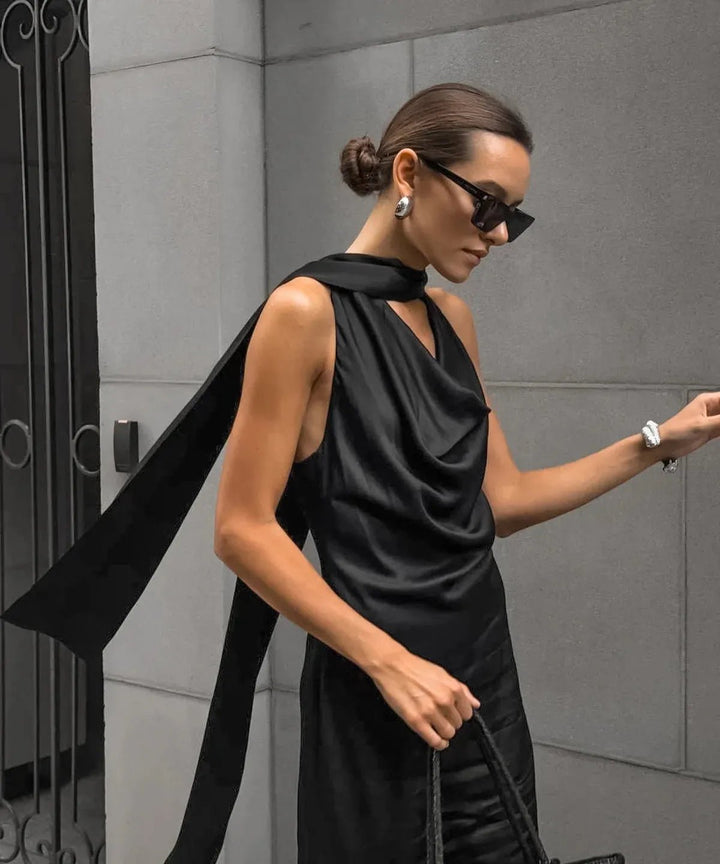 Vestido Maxi de Invitada de Boda de Satén Negro