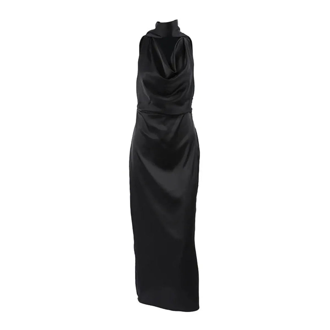 Vestido Maxi de Invitada de Boda de Satén Negro