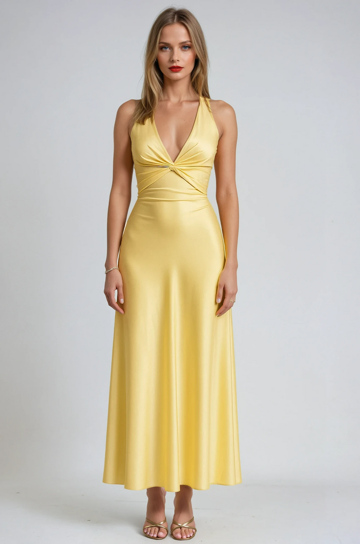 Vestido Maxi de Promoción Halter de Satén