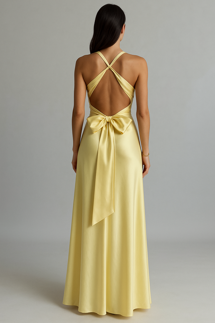 Vestido Maxi de Promoción Halter de Satén