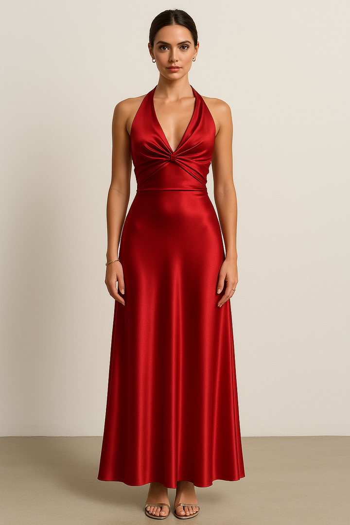 Vestido Maxi de Promoción Halter de Satén