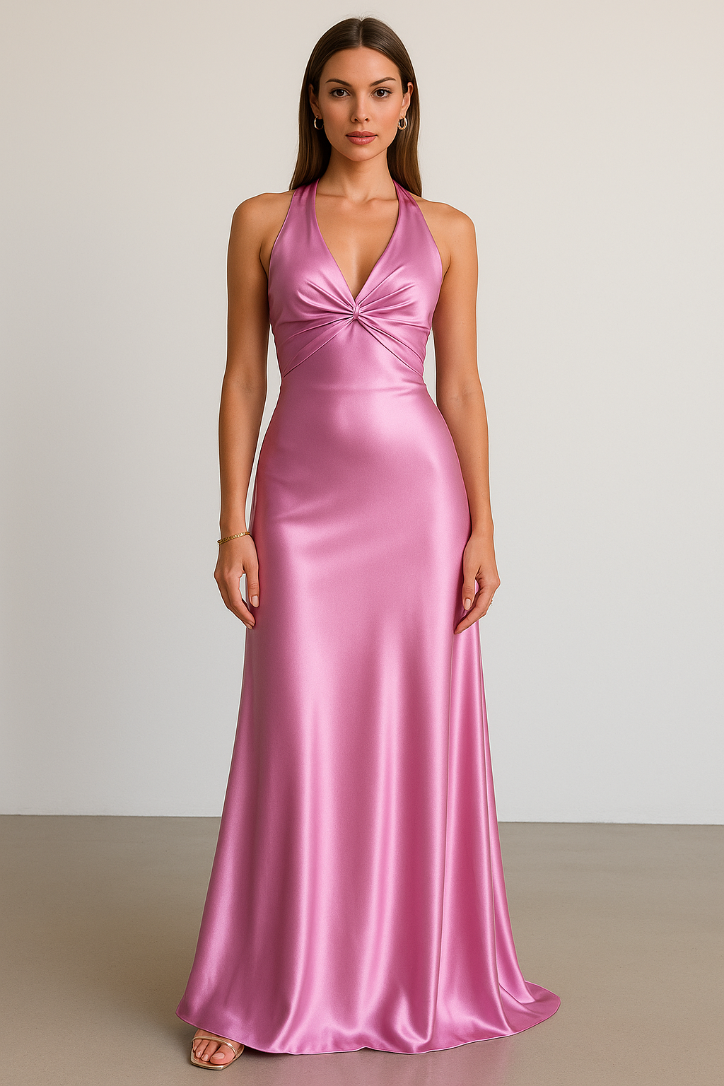 Vestido Maxi de Promoción Halter de Satén