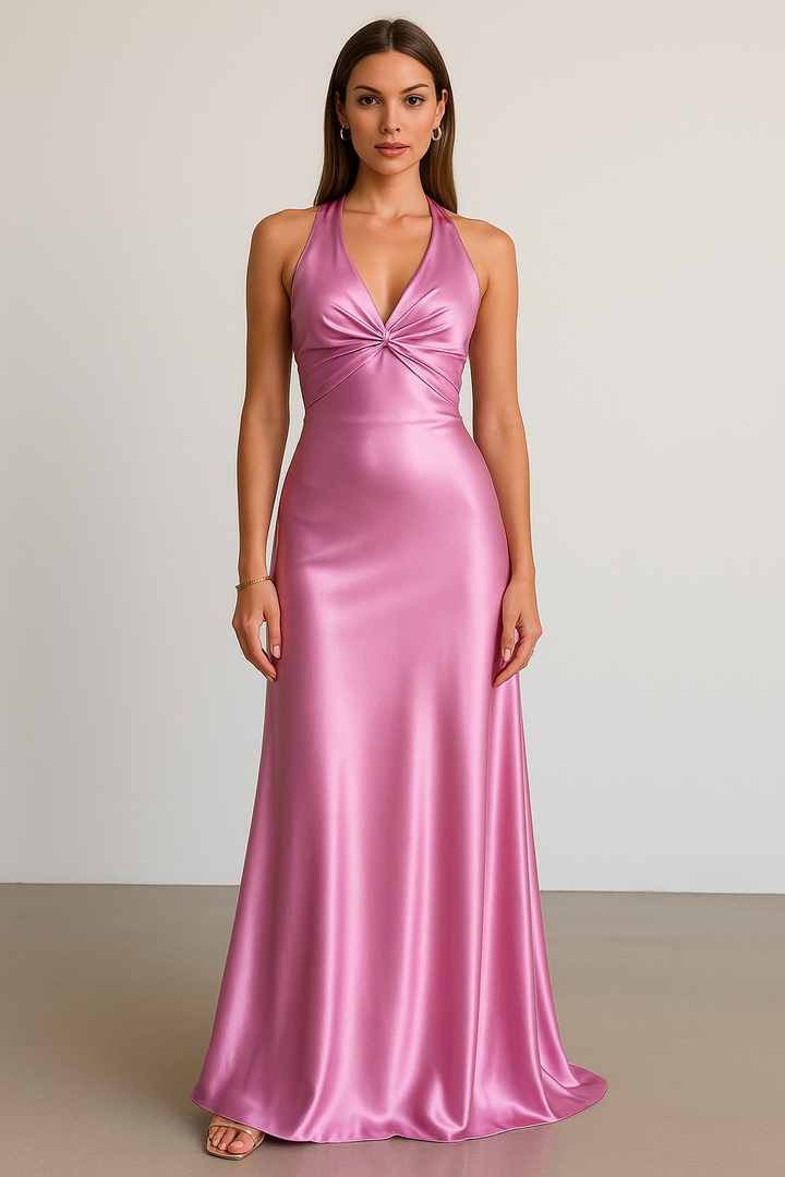 Vestido Maxi de Promoción Halter de Satén