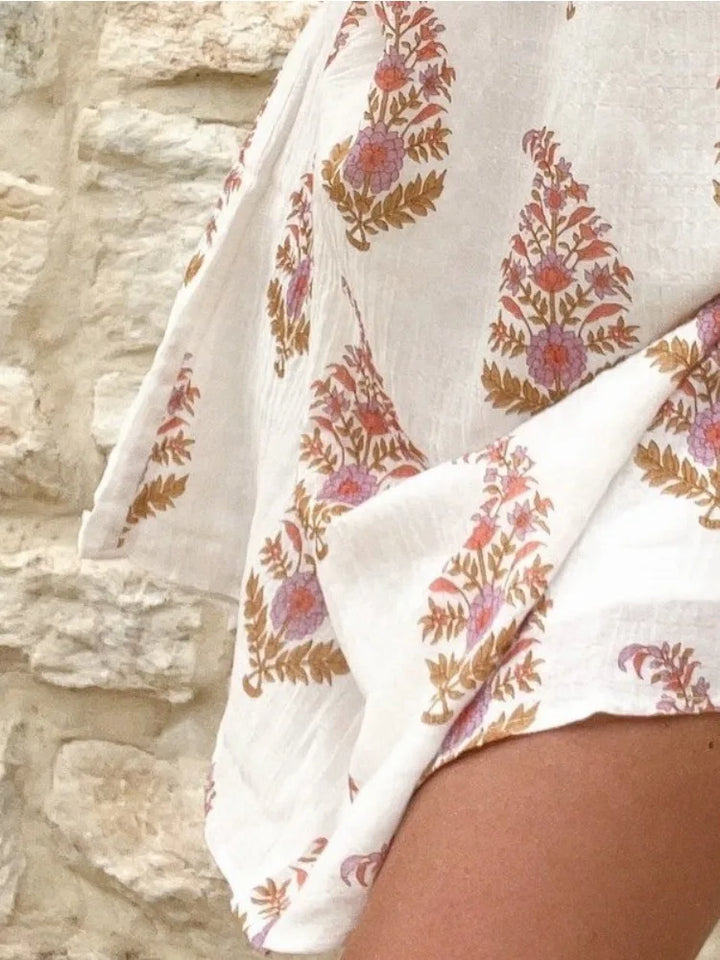 Vestido mini estampado de un solo hombro para mujer con diseño de mangas abullonadas
