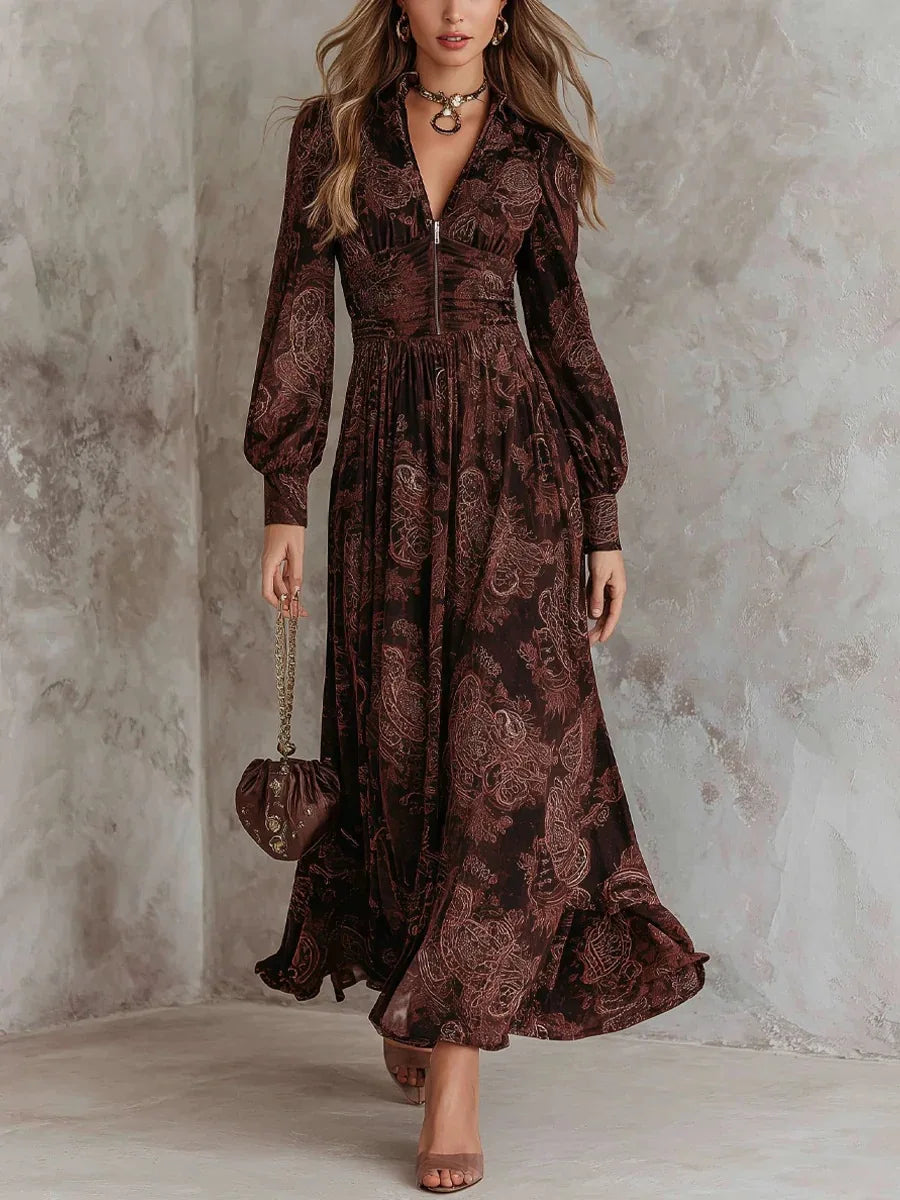 Meli Elegante Maxi Vestido con Estampado Vintage