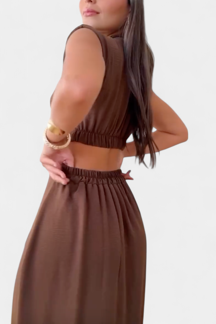 Griselda Vestido Midi con Botones y Cintura Abierta