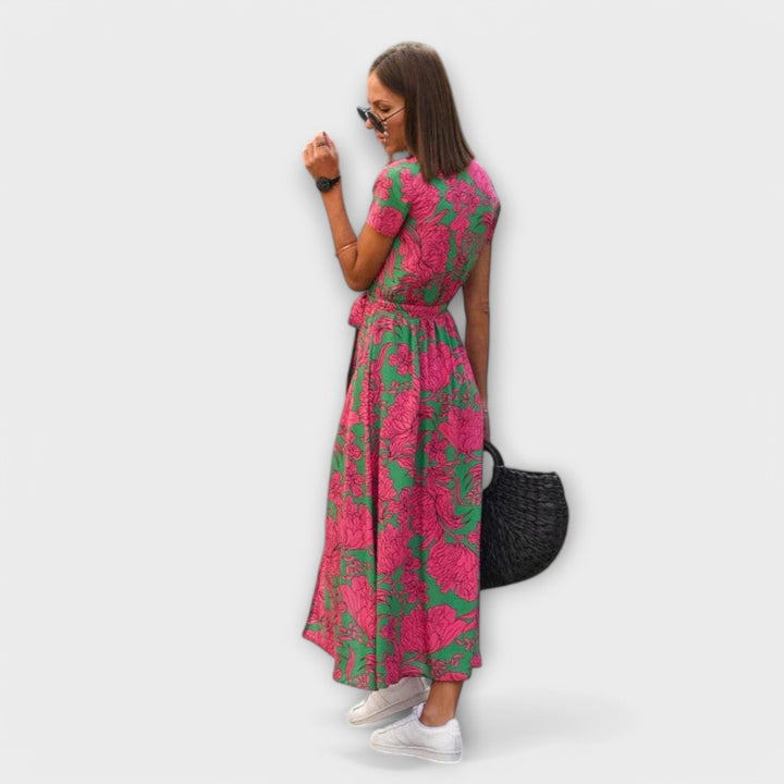 Mariz | Vestido midi plisado de manga corta para mujer