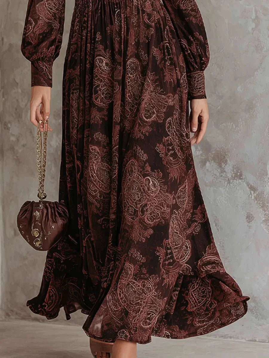 Meli Elegante Maxi Vestido con Estampado Vintage