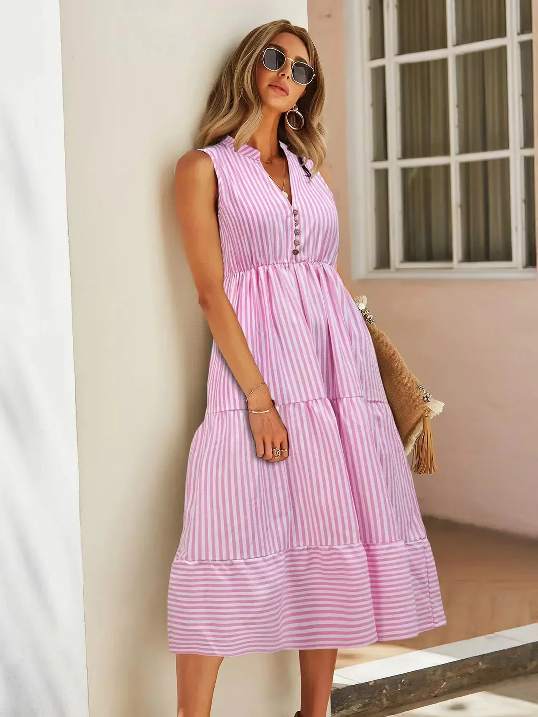 Violeta | Vestido Midi Flowy a Rayas para Mujeres