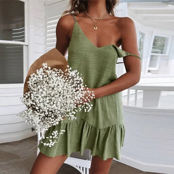 Vestido mini con volantes y tirantes finos para mujer con escote en V