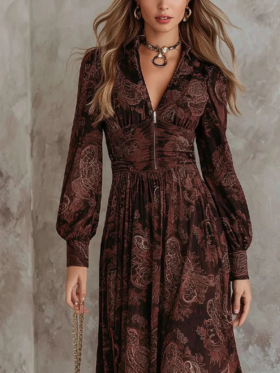 Meli Elegante Maxi Vestido con Estampado Vintage