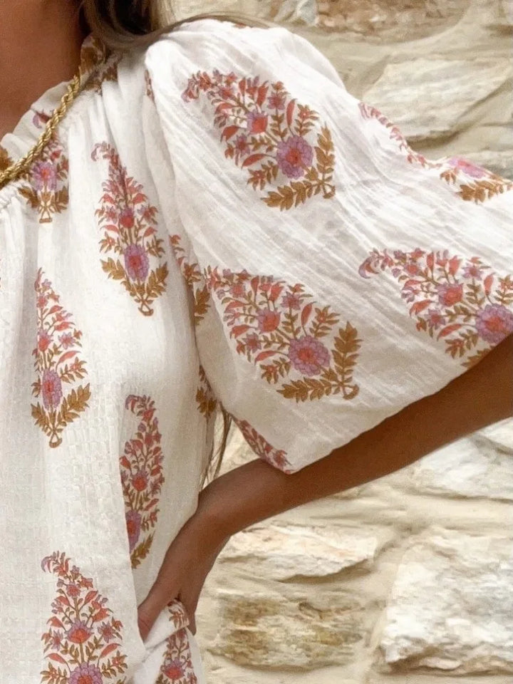 Vestido mini estampado de un solo hombro para mujer con diseño de mangas abullonadas