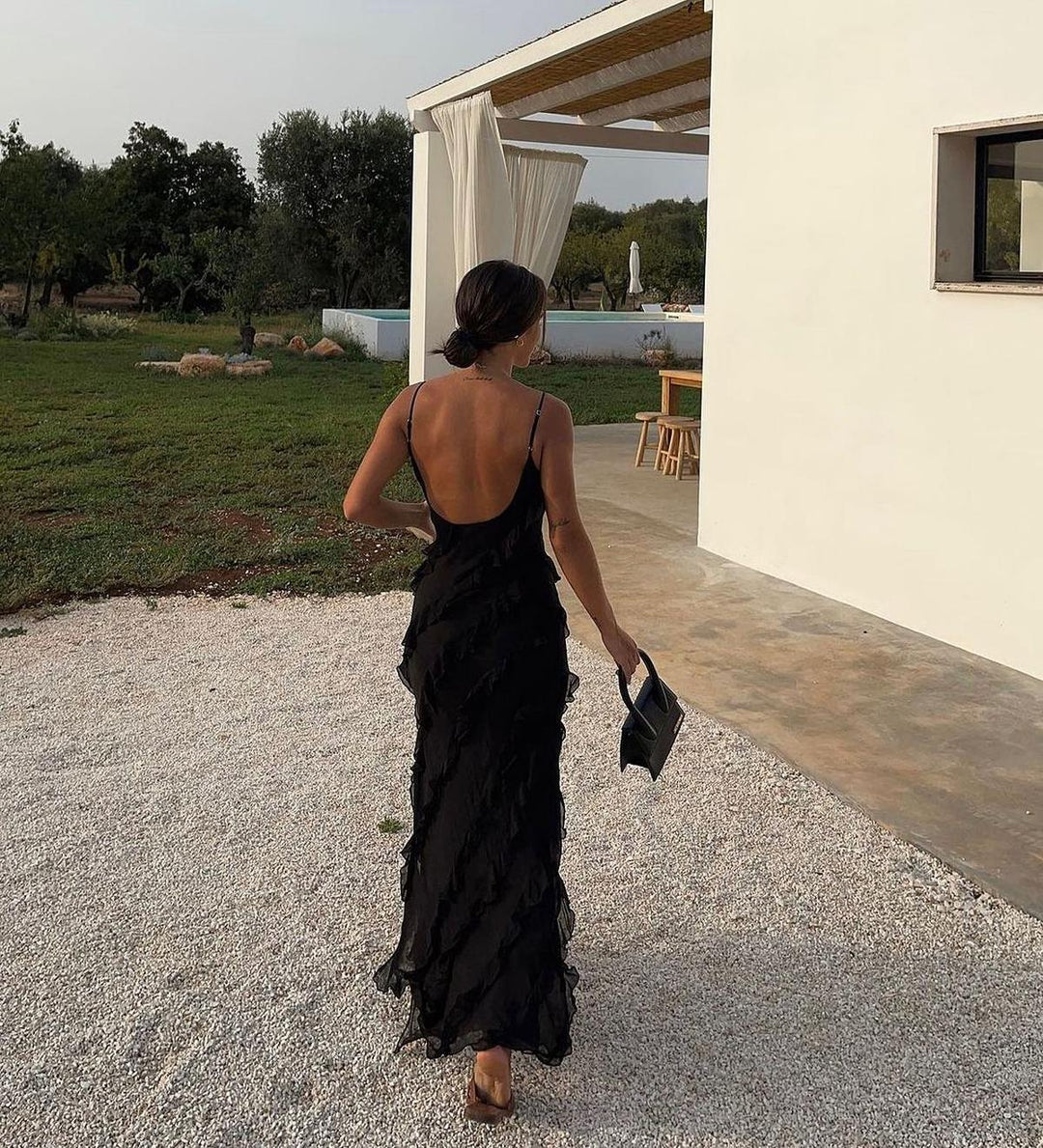 Vestido Maxi de Noche de Chifón con Volantes Romántico